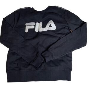 FILA Contrast Stitching Pullover Sweater Black Small Embroidered 90s Crewneck